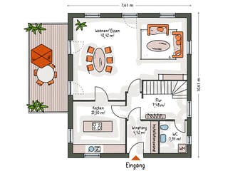 Massivhaus ICON 3+ City mit Flachdach von Dennert Massivhaus Ausbauhaus ab 286677€, Cubushaus Grundriss 1