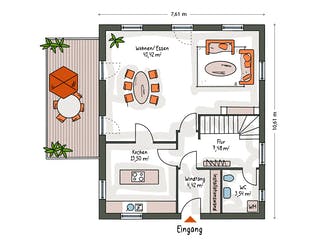 Massivhaus ICON 3+ City mit Satteldach von Dennert Massivhaus Ausbauhaus ab 280608€, Satteldach-Klassiker Grundriss 1