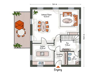 Massivhaus ICON 3+ mit Satteldach von Dennert Massivhaus Ausbauhaus ab 247870€, Satteldach-Klassiker Grundriss 1