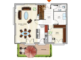 Massivhaus ICON 3+ mit Quergiebel von Dennert Massivhaus Ausbauhaus ab 264988€, Satteldach-Klassiker Grundriss 1