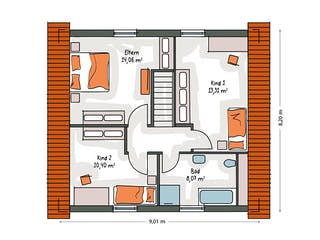 Massivhaus ICON 3 mit Satteldach von Dennert Massivhaus Ausbauhaus ab 230170€, Satteldach-Klassiker Grundriss 2