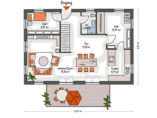 Massivhaus ICON 4 City mit Satteldach von Dennert Massivhaus Ausbauhaus ab 300508€, Satteldach-Klassiker Grundriss 1