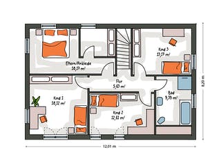 Massivhaus ICON 4 City mit Walmdach von Dennert Massivhaus Ausbauhaus ab 299470€, Stadtvilla Grundriss 2