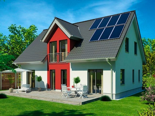 Massivhaus ICON 4 mit Quergiebel von Dennert Massivhaus Ausbauhaus ab 280288€, Satteldach-Klassiker Außenansicht 1