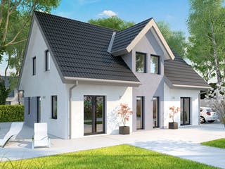 Massivhaus ICON 4 mit Quergiebel von Dennert Massivhaus Ausbauhaus ab 280288€, Satteldach-Klassiker Außenansicht 3