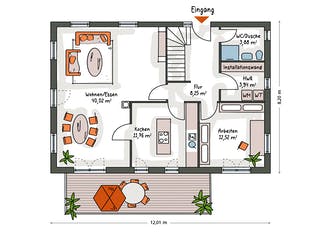 Massivhaus ICON 4 mit Satteldach von Dennert Massivhaus Ausbauhaus ab 263170€, Satteldach-Klassiker Grundriss 1