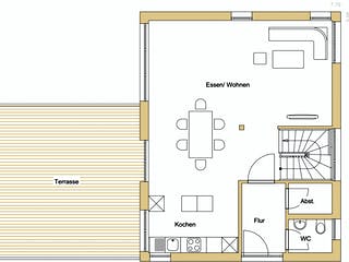 Blockhaus D109 Fehlings-Kopfmann von Frammelsberger R. Ingenieur-Holzbau, Cubushaus Grundriss 1