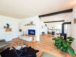 Blockhaus D183 MH Mülheim-Kärlich von Frammelsberger R. Ingenieur-Holzbau, Satteldach-Klassiker Innenansicht 4