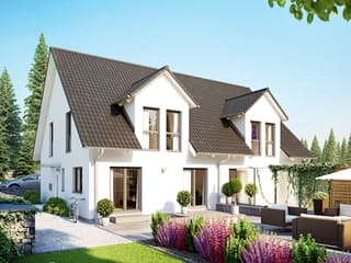Fertighaus Doppelhaus 45-123 von Hanse Haus Schlüsselfertig ab 364776€, Satteldach-Klassiker Außenansicht 1