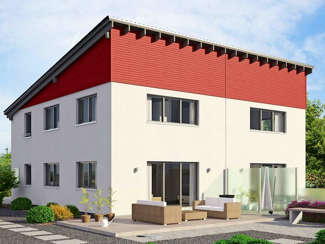Fertighaus Doppelhaus Duett 125 von FINGERHUT-HAUS Zwei- & Mehrfamilienhäuser Schlüsselfertig ab 395584€, Außenansicht 1