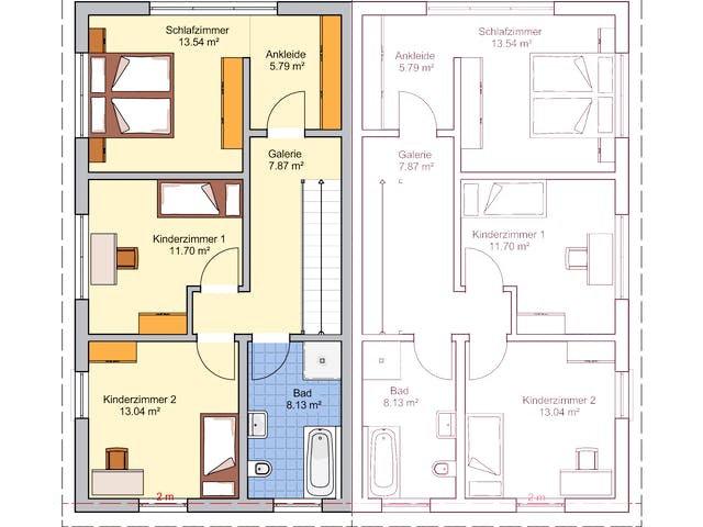 Fertighaus Doppelhaus Duett 125 von FINGERHUT-HAUS Zwei- & Mehrfamilienhäuser Schlüsselfertig ab 395584€, Grundriss 2