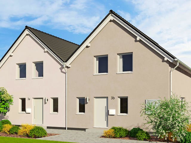 Fertighaus Doppelhaus Duett 128 von FINGERHUT-HAUS Zwei- & Mehrfamilienhäuser Schlüsselfertig ab 385236€, Außenansicht 2