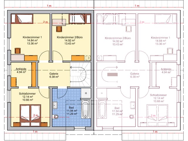 Fertighaus Doppelhaus Duett 134 von FINGERHUT-HAUS Zwei- & Mehrfamilienhäuser Schlüsselfertig ab 408071€, Grundriss 2