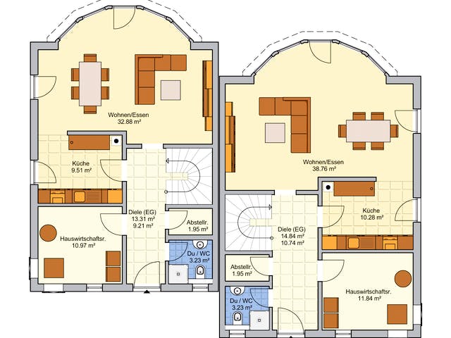 Fertighaus Doppelhaus Duett 139 von FINGERHUT-HAUS Zwei- & Mehrfamilienhäuser Schlüsselfertig ab 399109€, Grundriss 1