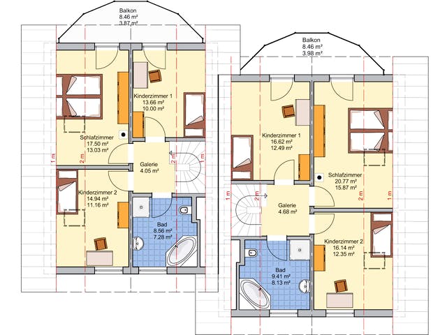 Fertighaus Doppelhaus Duett 157 von FINGERHUT-HAUS Zwei- & Mehrfamilienhäuser Schlüsselfertig ab 417857€, Grundriss 2