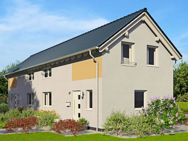 Fertighaus Doppelhaus Duett 95 von FINGERHUT-HAUS Zwei- & Mehrfamilienhäuser Schlüsselfertig ab 341248€, Außenansicht 1