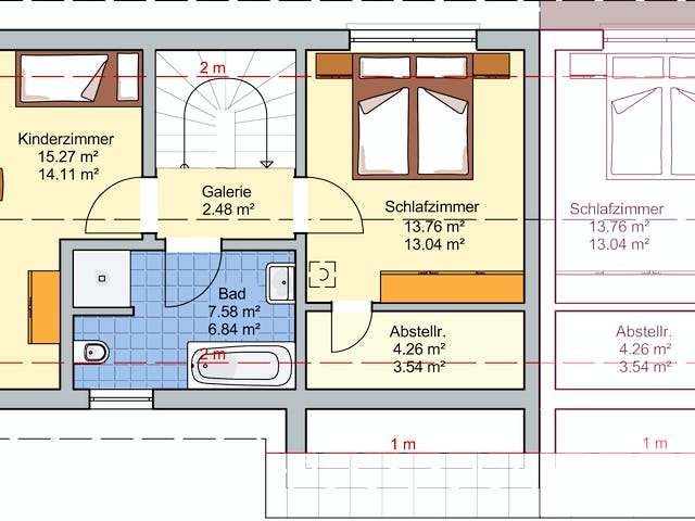 Fertighaus Doppelhaus Duett 95 von FINGERHUT-HAUS Zwei- & Mehrfamilienhäuser Schlüsselfertig ab 341248€, Grundriss 2