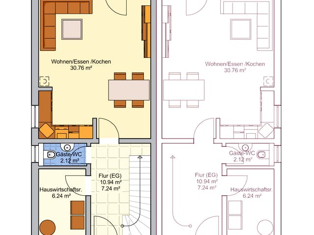Fertighaus Doppelhaus Duett 96 von FINGERHUT-HAUS Zwei- & Mehrfamilienhäuser Schlüsselfertig ab 332896€, Grundriss 1