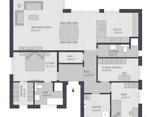 Massivhaus Entwurf CH135 von FAVORIT Massivhaus, Bungalow Grundriss 1