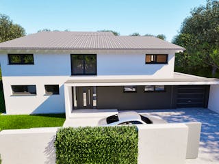 Massivhaus Entwurf CS211 von FAVORIT Massivhaus, Pultdachhaus Außenansicht 5