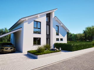 Massivhaus Entwurf CS183 von FAVORIT Massivhaus, Pultdachhaus Außenansicht 6