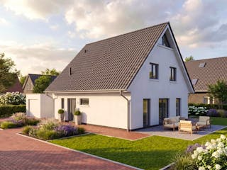 Massivhaus Satteldach 136 von AMR-Wohnbau Schlüsselfertig ab 300000€, Satteldach-Klassiker Außenansicht 2