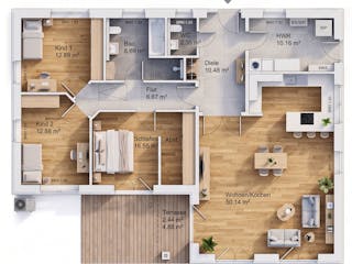 Massivhaus Bungalow 133 von AMR-Wohnbau Schlüsselfertig ab 336000€, Bungalow Grundriss 1