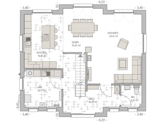 Massivhaus Friesenhaus 180 von ECO System HAUS Schlüsselfertig ab 376700€, Satteldach-Klassiker Grundriss 1