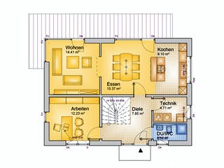 Fertighaus FAMI - 136-S von Erkens Holztechnik Ausbauhaus ab 208000€, Satteldach-Klassiker Grundriss 1