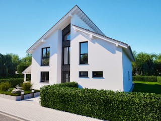 Massivhaus Entwurf CS183 von FAVORIT Massivhaus, Pultdachhaus Außenansicht 9