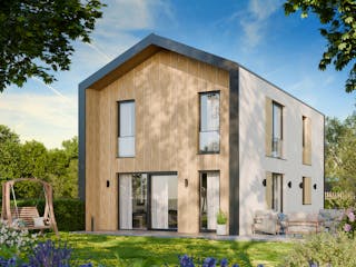 Massivhaus Einfamilienhaus 130 von BRALE Bau Schlüsselfertig ab 310200€, Satteldach-Klassiker Außenansicht 1