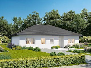 Massivhaus Chalet 122 edition von FAVORIT Massivhaus Schlüsselfertig ab 343360€, Bungalow Außenansicht 2