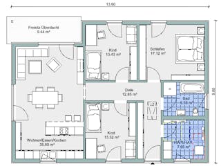 Fertighaus Bestseller Komfort 116 von BoHolz Haus Schlüsselfertig ab 338656€, Bungalow Grundriss 1