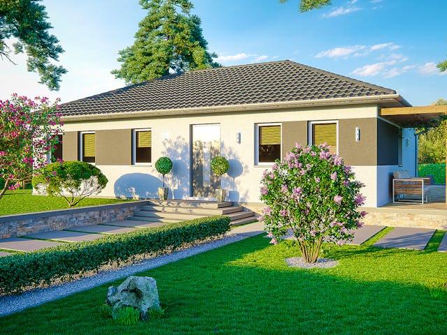 Massivhaus Bungalow Aurich von Febro Massivhaus Schlüsselfertig ab 211300€, Bungalow Außenansicht 1 Massivhaus Bungalow Aurich von Febro Massivhaus Schlüsselfertig ab 211300€, Bungalow Außenansicht 1