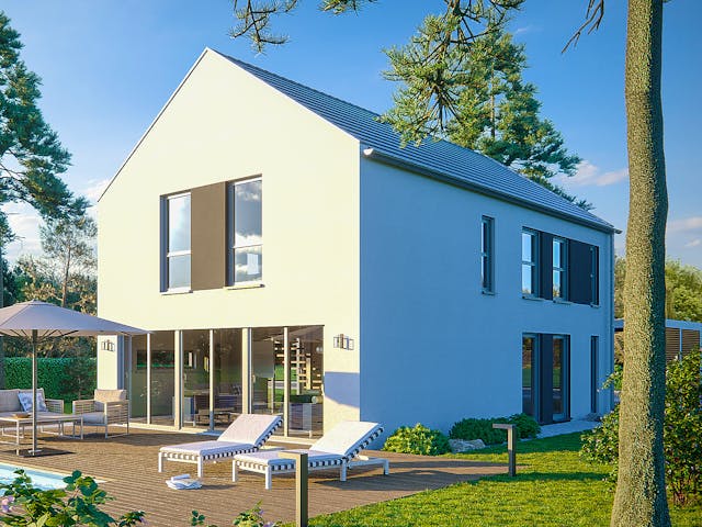 Massivhaus Architektenhaus Heiligenseee von Febro Massivhaus Schlüsselfertig ab 304300€, Satteldach-Klassiker Außenansicht 1