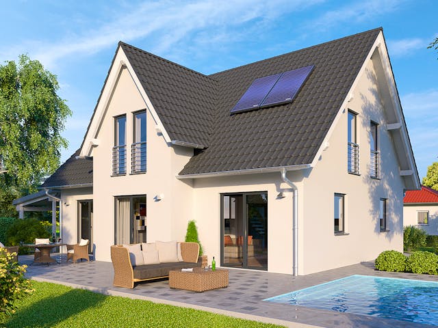 Massivhaus Einfamilienhaus Königssee von Febro Massivhaus Schlüsselfertig ab 281200€, Satteldach-Klassiker Außenansicht 1