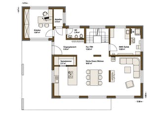 Fertighaus MH Günzburg von Fertighaus WEISS Schlüsselfertig ab 503441€, Satteldach-Klassiker Grundriss 1