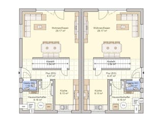 Fertighaus Duett 114 von Fingerhut Haus Schlüsselfertig ab 368872€, Satteldach-Klassiker Grundriss 1