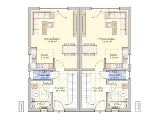 Fertighaus Duett 96 von Fingerhut Haus Schlüsselfertig ab 329789€, Satteldach-Klassiker Grundriss 1
