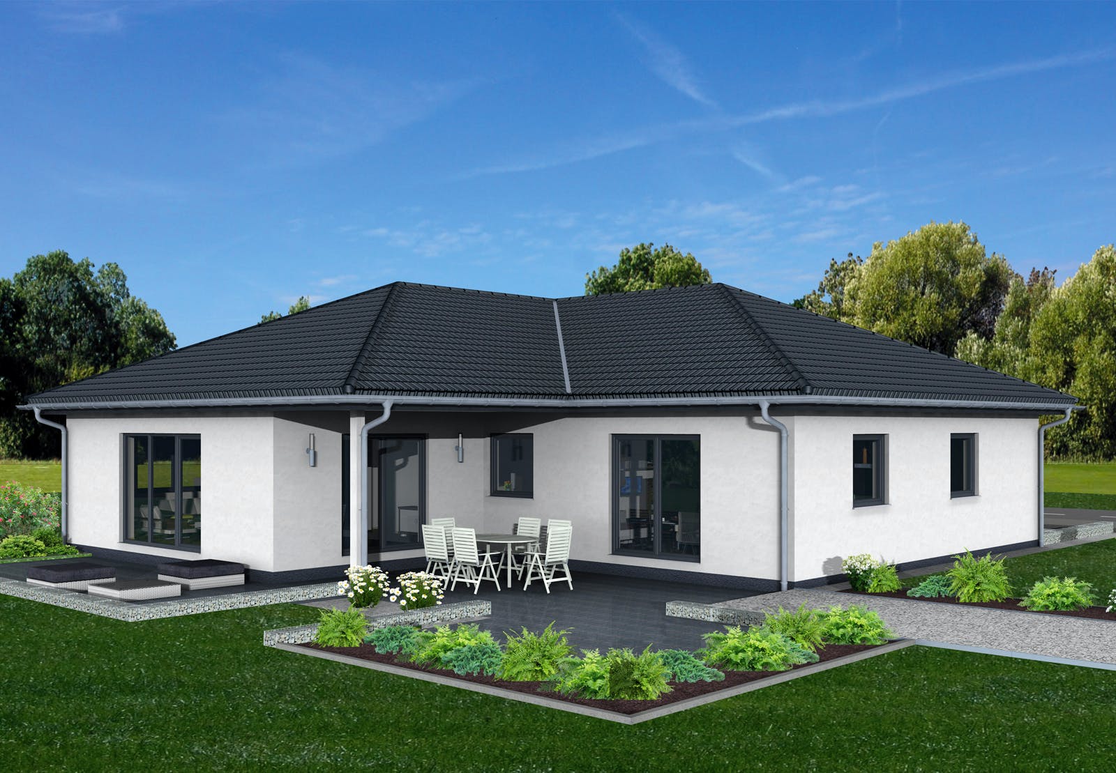Fertighaus Junto 160 von Fingerhut Haus Schlüsselfertig ab 525699€, Bungalow Außenansicht 2