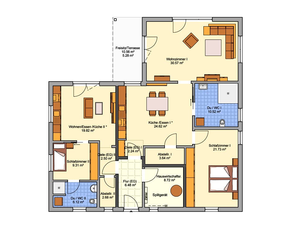 Fertighaus Junto 160 von Fingerhut Haus Schlüsselfertig ab 525699€, Bungalow Grundriss 1