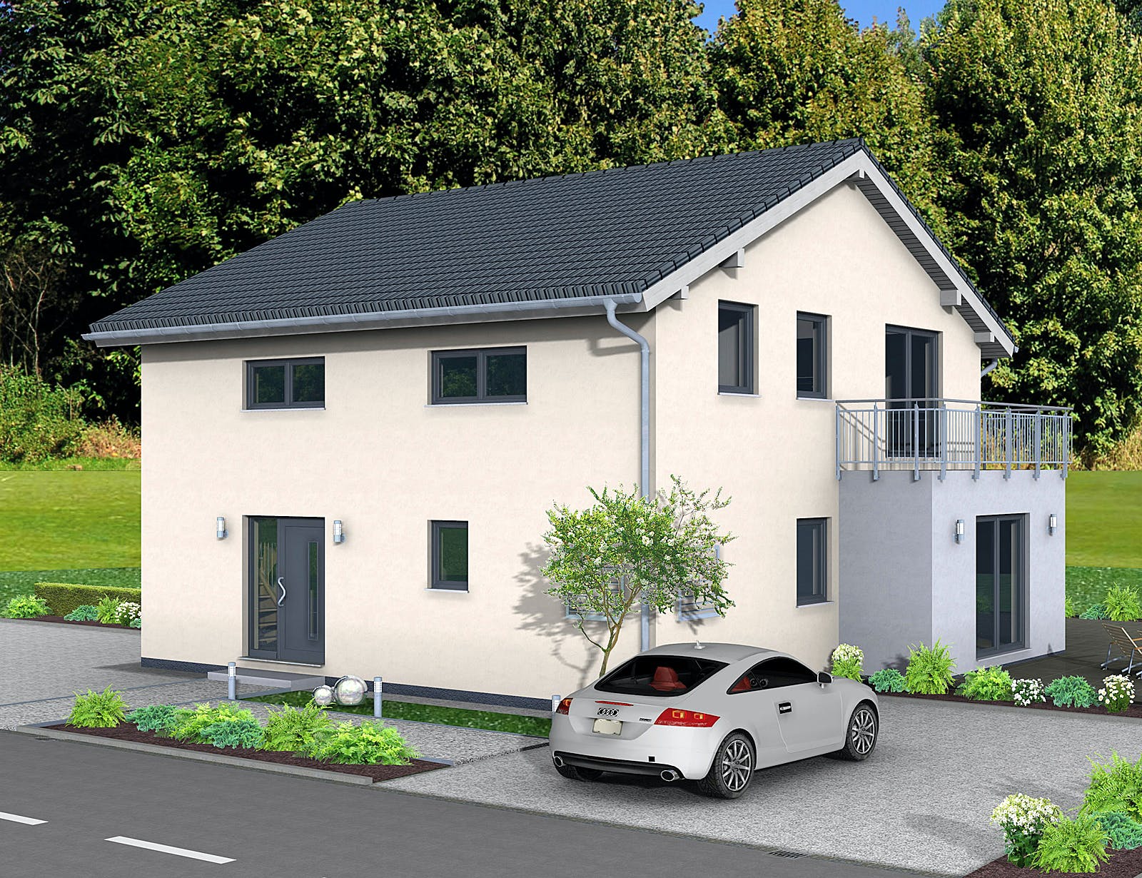 Fertighaus Junto 173 von Fingerhut Haus Schlüsselfertig ab 543398€, Satteldach-Klassiker Außenansicht 1