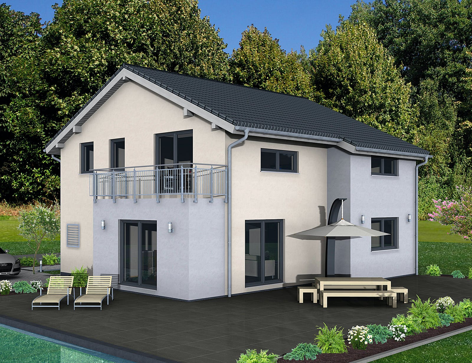 Fertighaus Junto 173 von Fingerhut Haus Schlüsselfertig ab 543398€, Satteldach-Klassiker Außenansicht 2