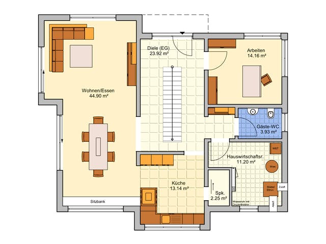 Fertighaus Bad Vilbel - Musterhaus NEU von Fingerhut Haus Schlüsselfertig ab 597757€, Satteldach-Klassiker Grundriss 1