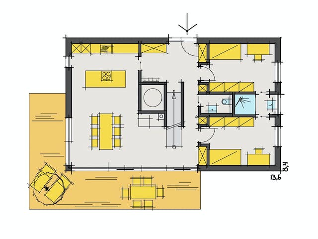 Fertighaus F174 - Kutter von Fluck Holzbau Schlüsselfertig ab 455000€, Satteldach-Klassiker Grundriss 1