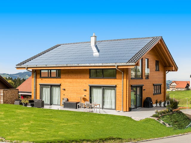 Blockhaus Entlebuch von Fullwood Wohnblockhaus Ausbauhaus ab 300000€, Blockhaus Außenansicht 3