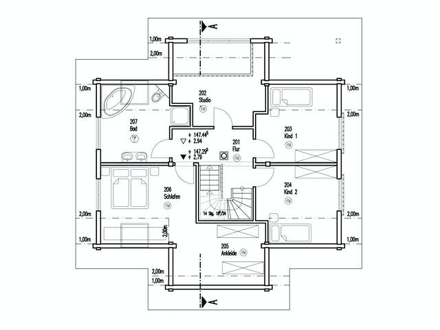 Blockhaus Felsblick von Fullwood Wohnblockhaus Ausbauhaus ab 280000€, Blockhaus Grundriss 2