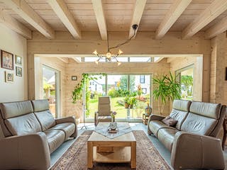 Blockhaus Felsblick von Fullwood Wohnblockhaus Ausbauhaus ab 430000€, Blockhaus Innenansicht 1