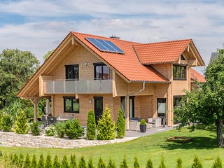 Blockhaus Mittelfranken von Fullwood Wohnblockhaus Ausbauhaus ab 360000€, Blockhaus Außenansicht 1