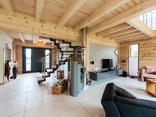 Blockhaus Münsterland von Fullwood Wohnblockhaus Ausbauhaus ab 400000€, Blockhaus Innenansicht 2